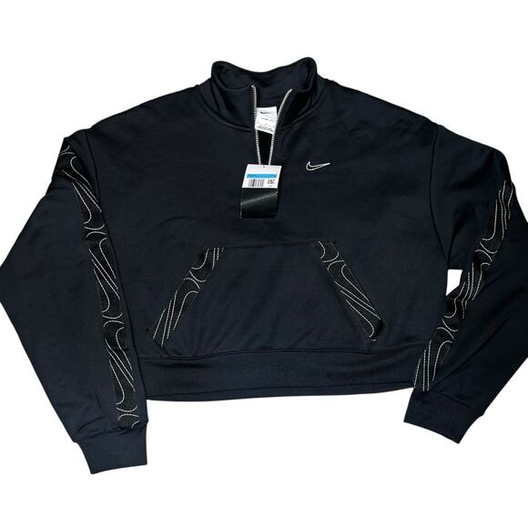 Nike Training Therma-FIT  cropped half zip sweatshirt in black women Sz Med NWT - Picture 5 of 7